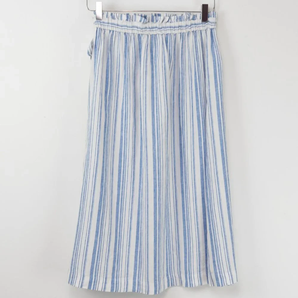 Tommy Bahama Shell Yea Skirt Linen Rayon Stripe Midi Blue White Size XXS New - Picture 3 of 6